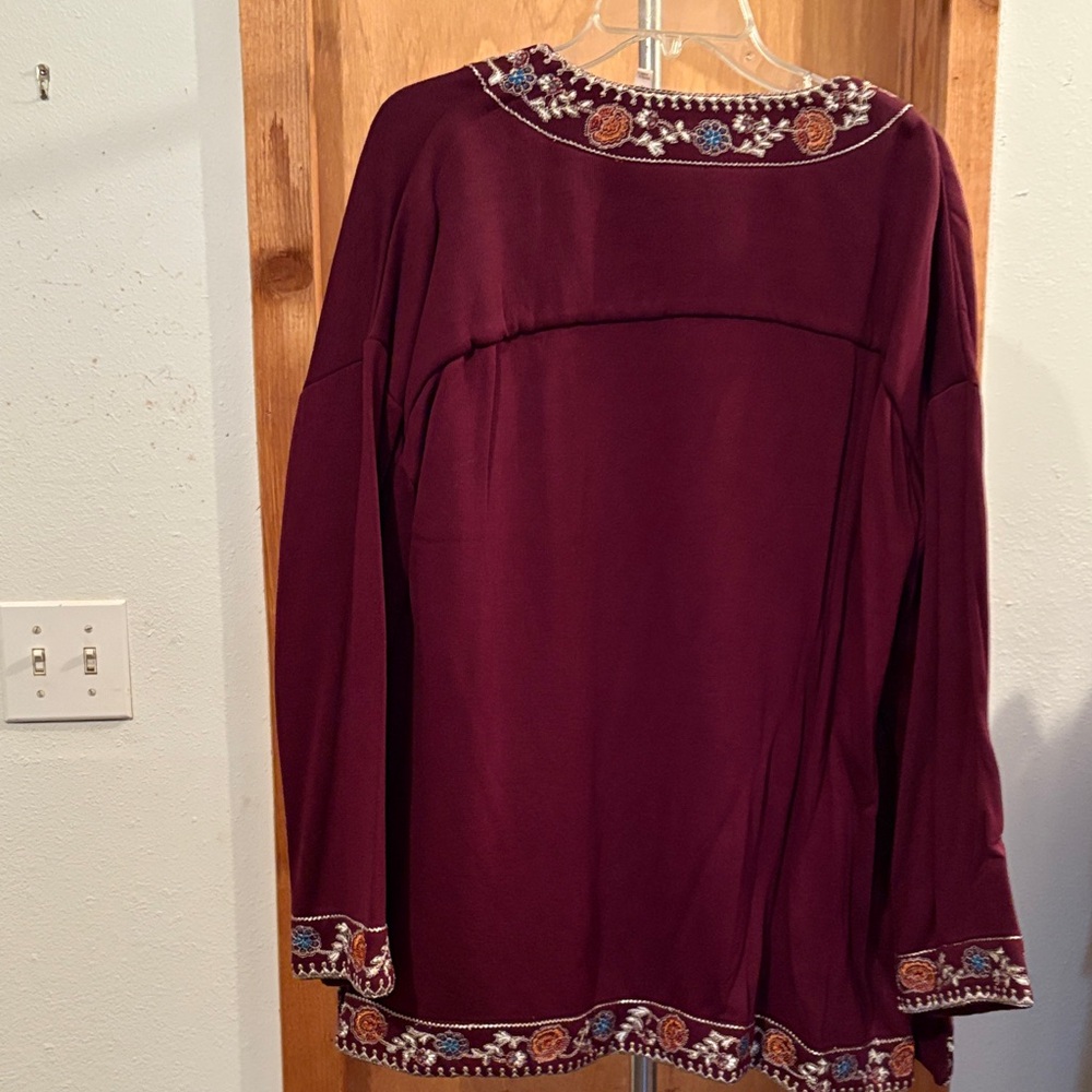 Soft Surroundings Burgundy Embroidered Jacket - Picture 2 of 3